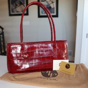 Monsac Handbag Red (blue hue) Alligator Embossed Leather